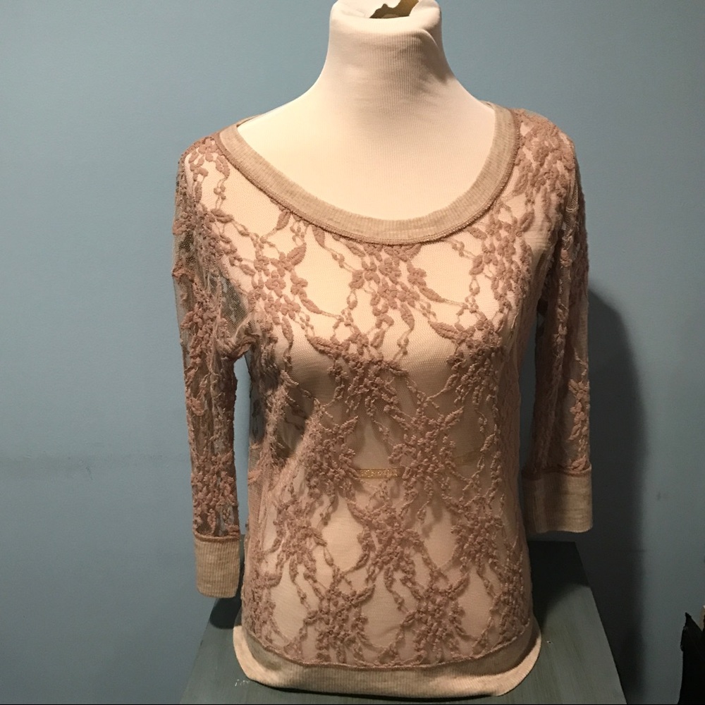 Tan Sheer Lacy Anthropologie Shirt - Size XS