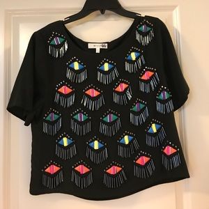 MILLY Colorful Beaded Top in Black