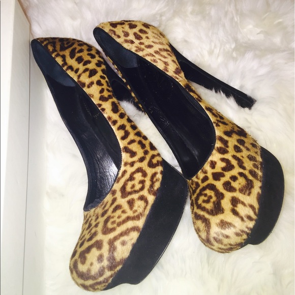 YSL LEOPARD PRINT HAIR "PALAIS 105" PLATFORM PUMPS - Picture 2 of 8