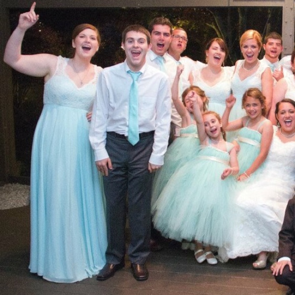 Mint Blue Mori Lee Bridesmaids Dress Size 14