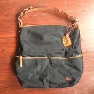 Dooney & Bourke black nylon + leather shoulder bag