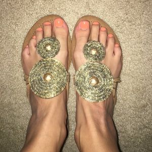 Nine West Blue and Gold Beaded Sandals