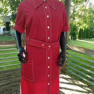 Vintage 70's red shirt dress. Great PLUS SIZE!