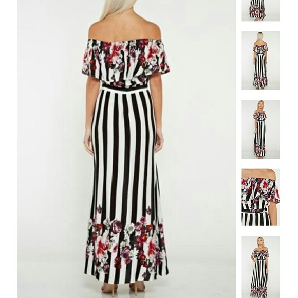 ❤️CLOSING SALE❤️ Black/white striped floral maxi - Picture 2 of 5