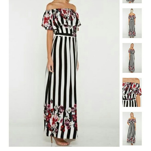 ❤️CLOSING SALE❤️ Black/white striped floral maxi - Picture 4 of 5