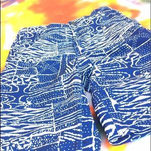 Volcom boy shorts non-stretchy a blue and white.