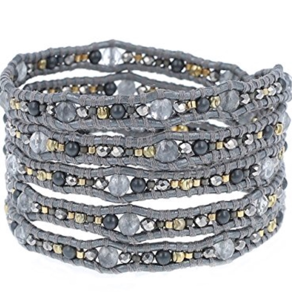 Chan Luu Grey Mix Wrap Bracelet Grey Leather NWT