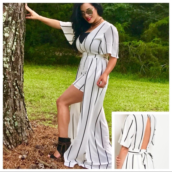 "Rockin' Robin" stripe white/black Jumpsuit - Picture 2 of 3