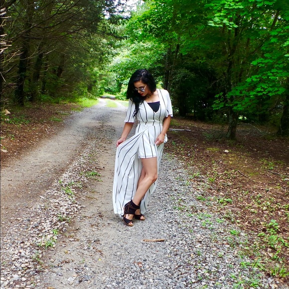 "Rockin' Robin" stripe white/black Jumpsuit - Picture 3 of 3