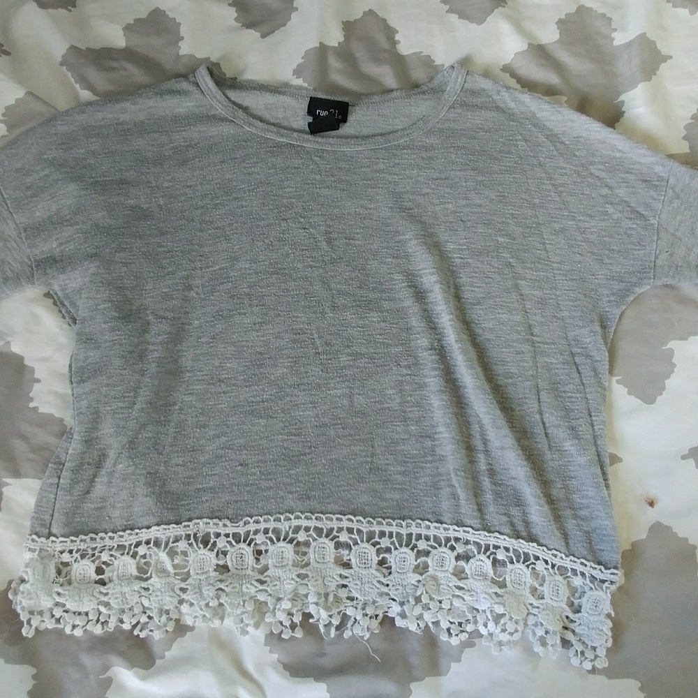 Grey quarter length top with crochet detailing