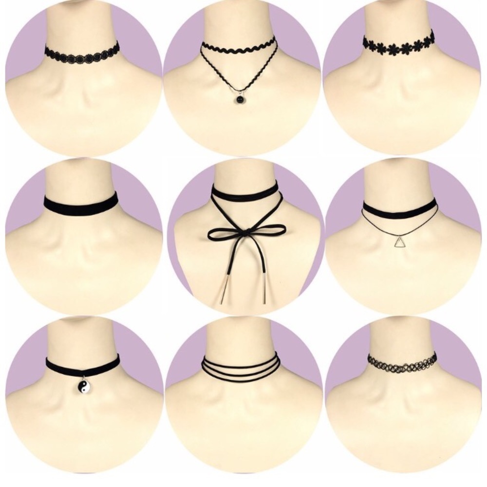 Set of 9 Different Choker Necklaces