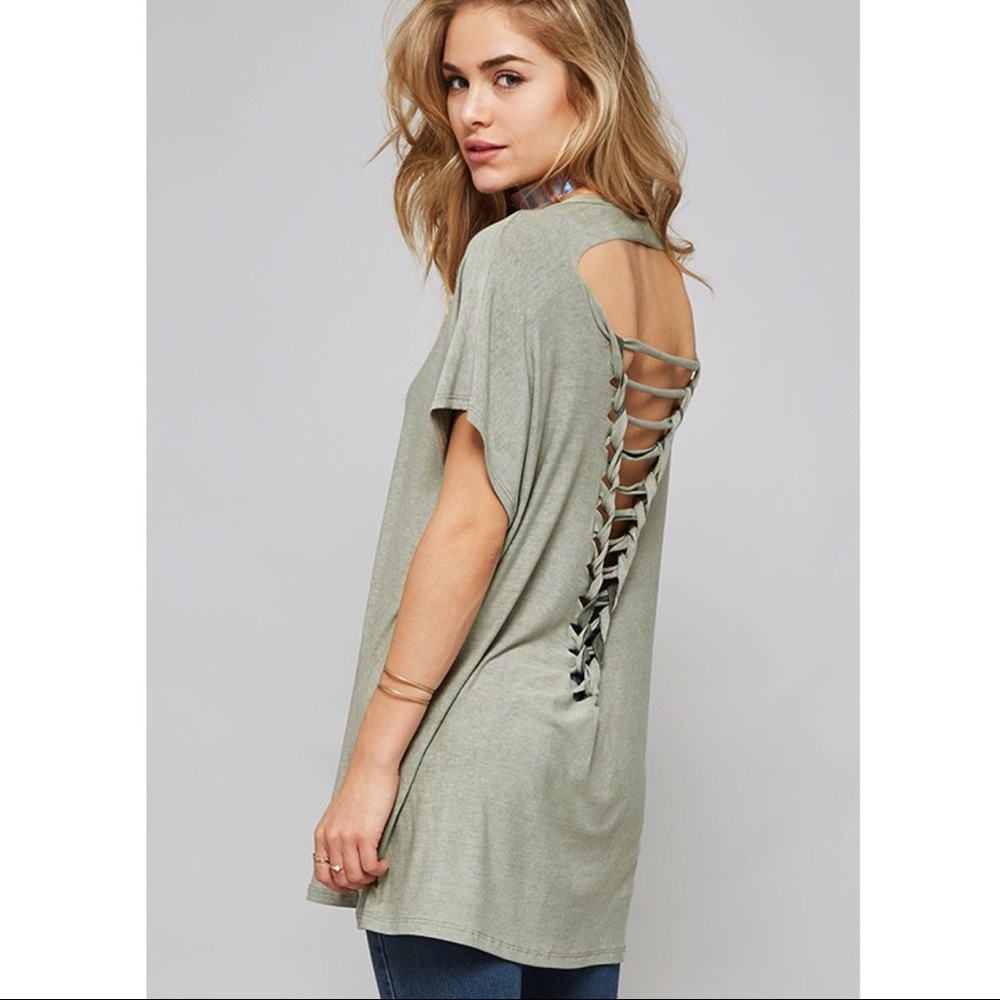 JILLIAN loose fit distressed top - SAGE - Picture 2 of 2