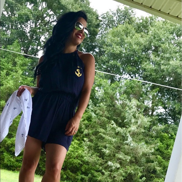 "Sailor" Navy blue Romper - Picture 1 of 3