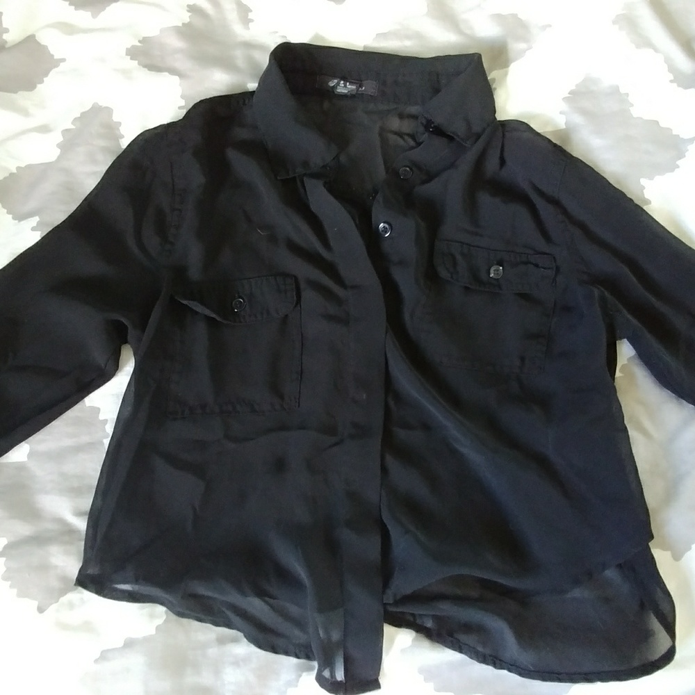 Cropped sheer button down blouse