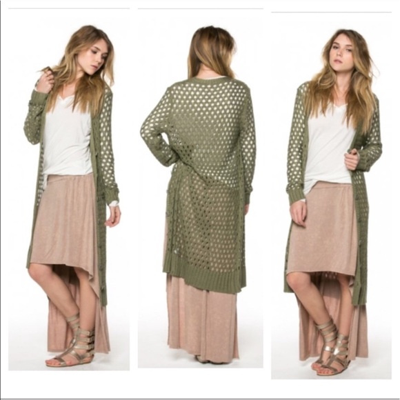 LAST1οΈβ£Long Green Open Knit Cardi - Picture 2 of 8