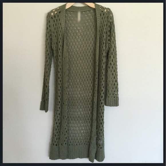 LAST1οΈβ£Long Green Open Knit Cardi - Picture 3 of 8