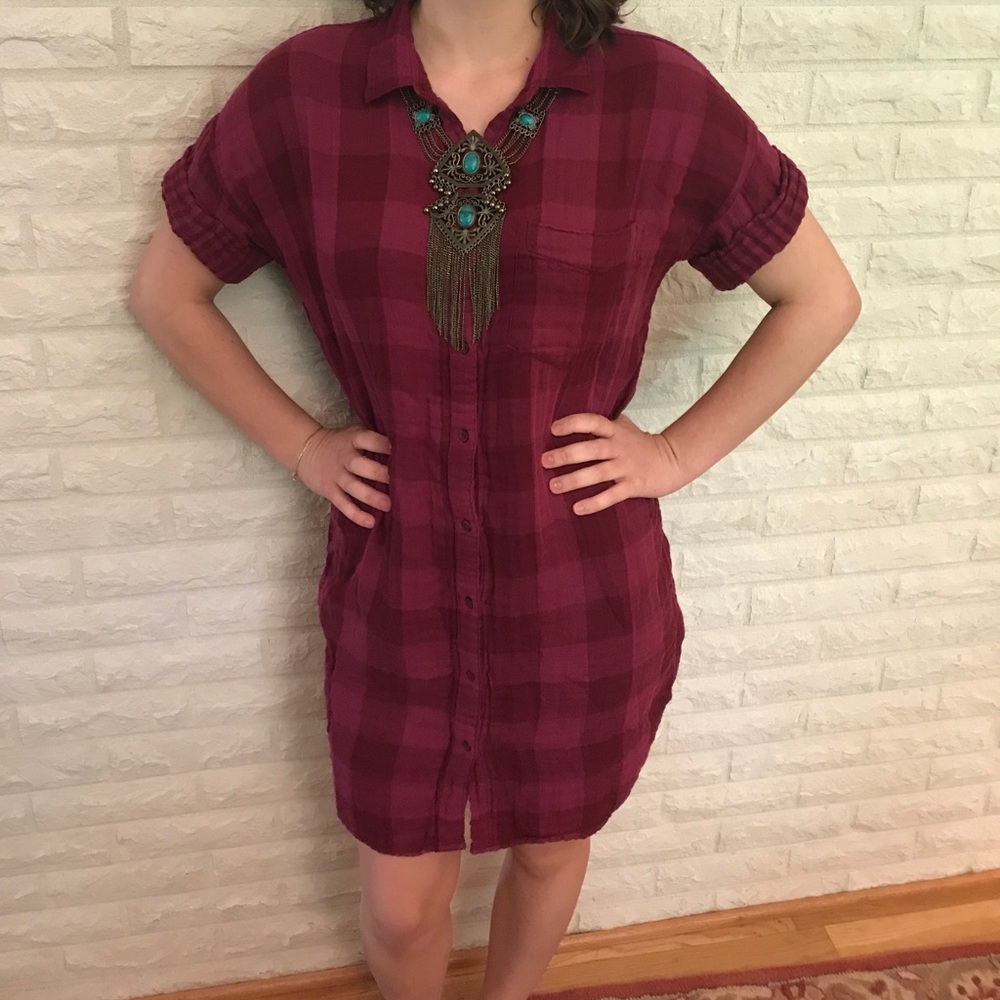 Checkerboard, maroon plaid dress