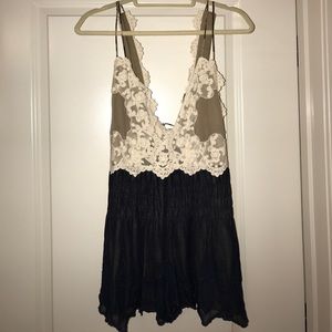 Free People Navy & Cream Lace Detailed Romper