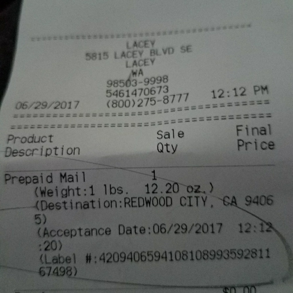 Shipping receipt