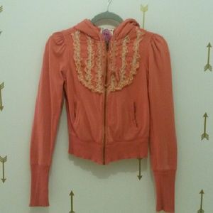 Free People Pink Ruffle Hoodie