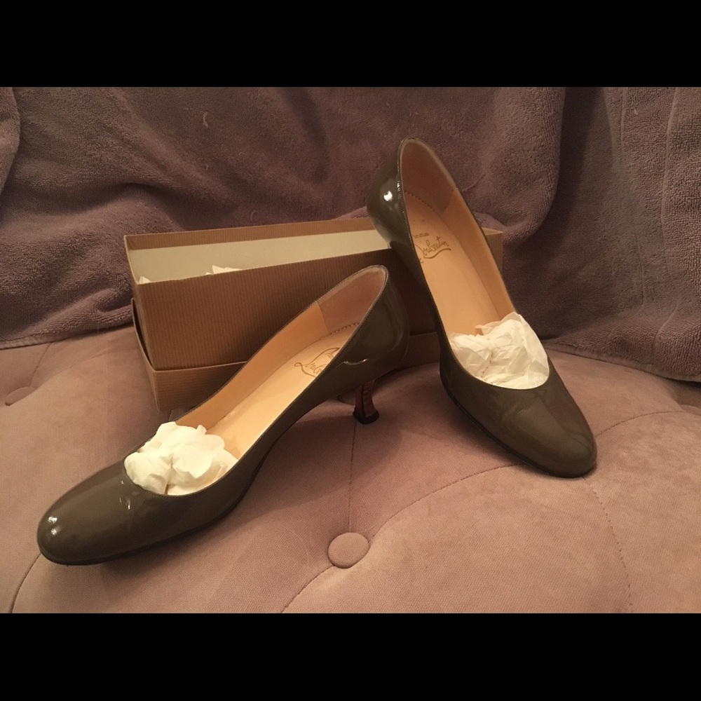 Christian Louboutin taupe patent leather heels