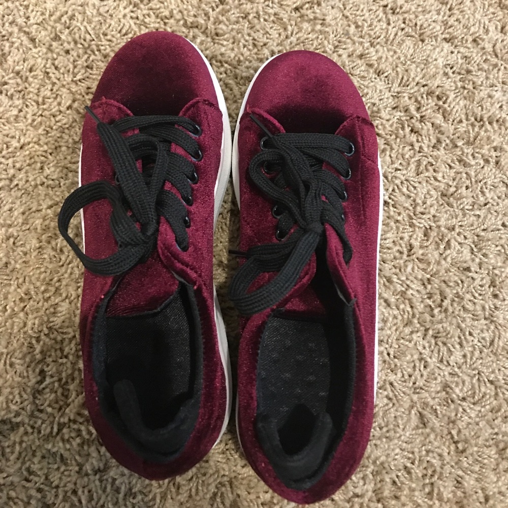 Burgundy Velvet Sneakers