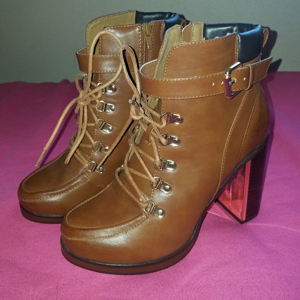 NEW Cognac /brown Lace up Combat Boots