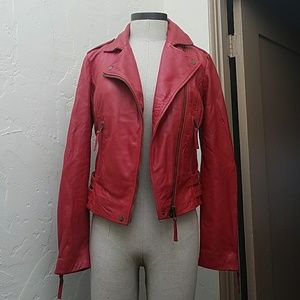 Lucky Brand red leather moto jacket