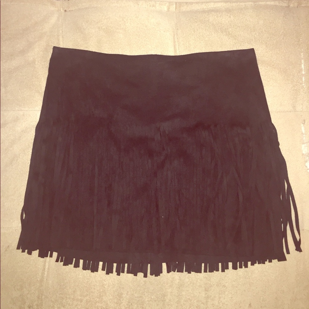 Jolt Black Faux Suede Fringe Miniskirt