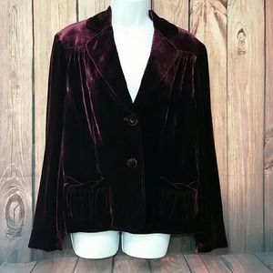 Nine West Velvet 2 Button Wine Blazer Jacket