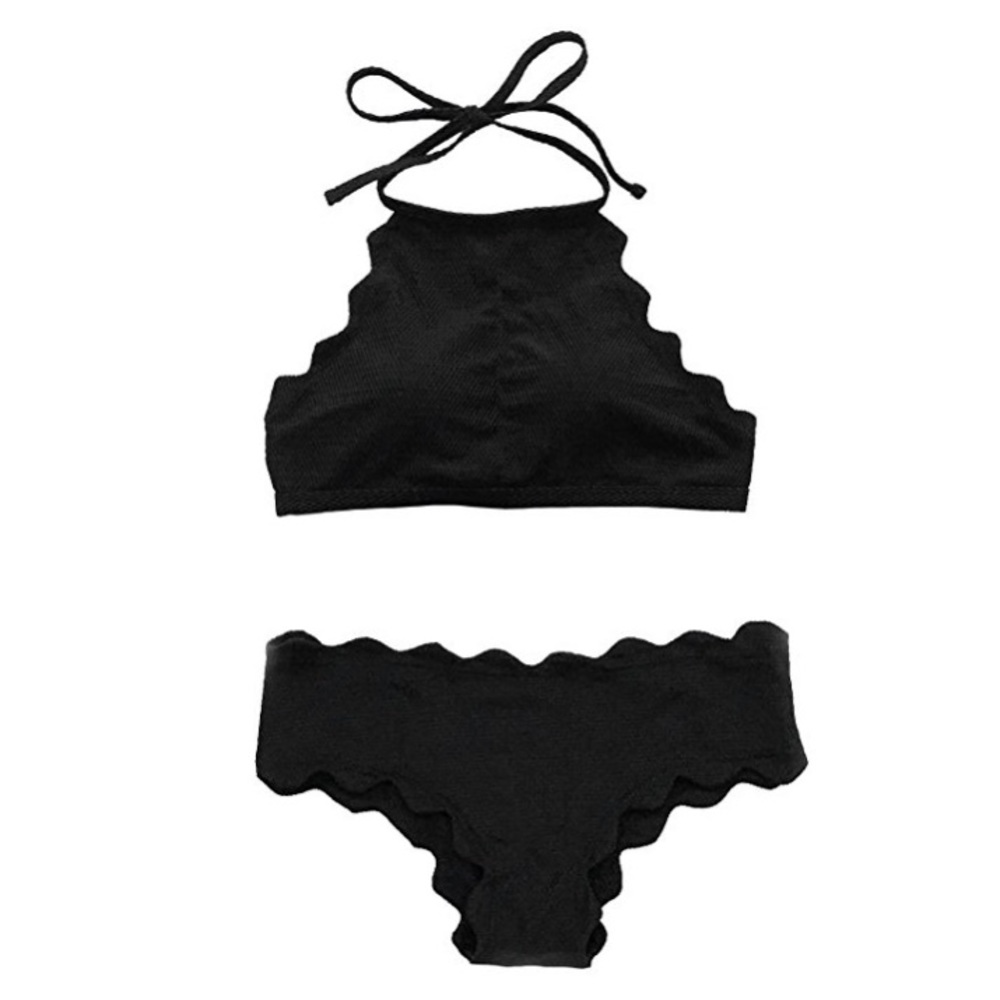 CUPSHE Black scalloped cheeky bikini L