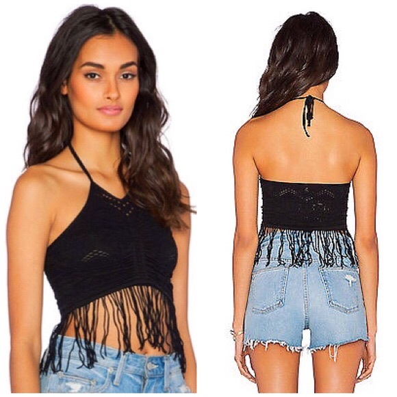 ❌SOLD❌FREE PEOPLE TASSEL FRINGE HALTER CROP TOP - Picture 4 of 5