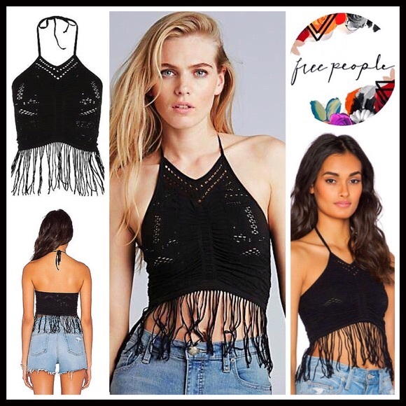 ❌SOLD❌FREE PEOPLE TASSEL FRINGE HALTER CROP TOP - Picture 5 of 5