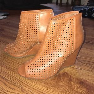 Brown wedge booties