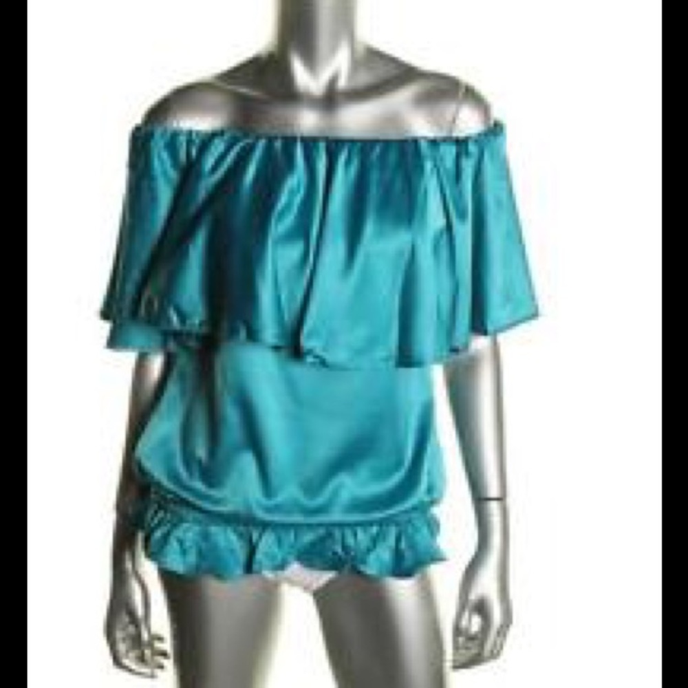 NWT Rachel Lym GREEN Satin Top, Blouse, Cover-up