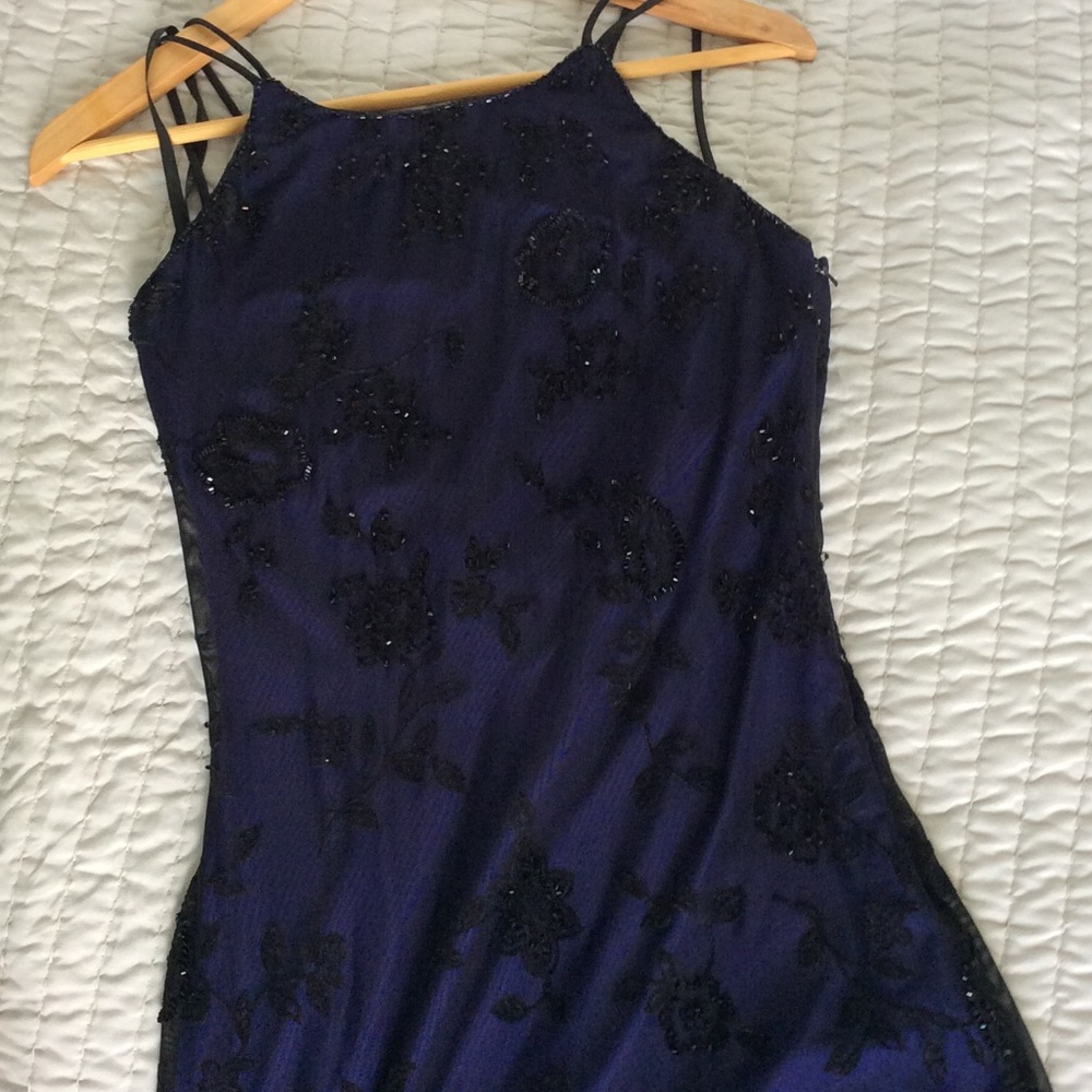 Gown dress black tulle and purple