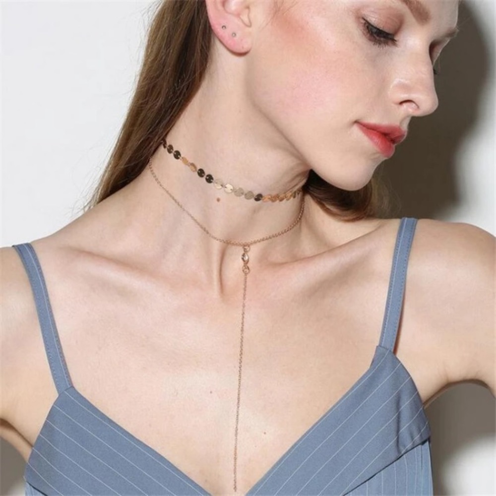 New Double Layered Sequin Silver Necklace - Picture 2 of 5