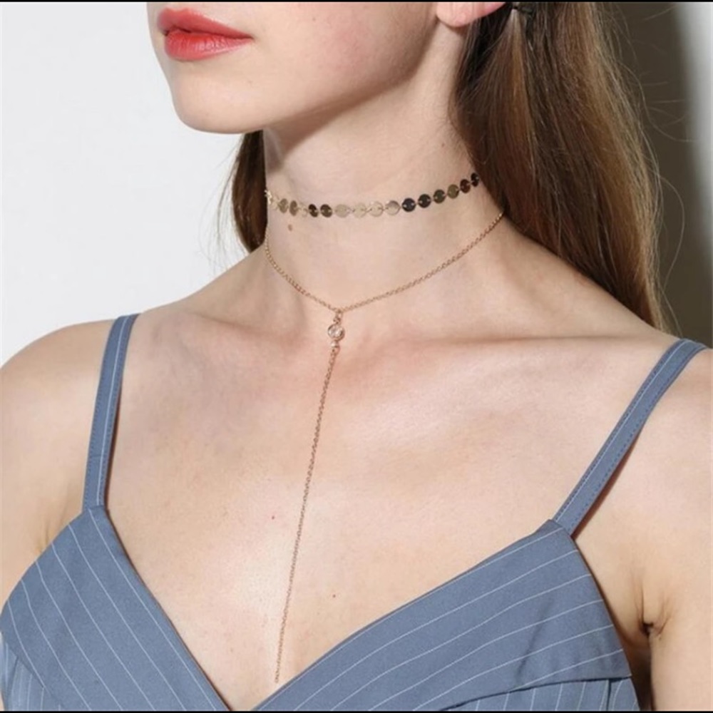 New Double Layered Sequin Silver Necklace - Picture 3 of 5