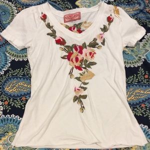 Johnny Was embroidered white tee