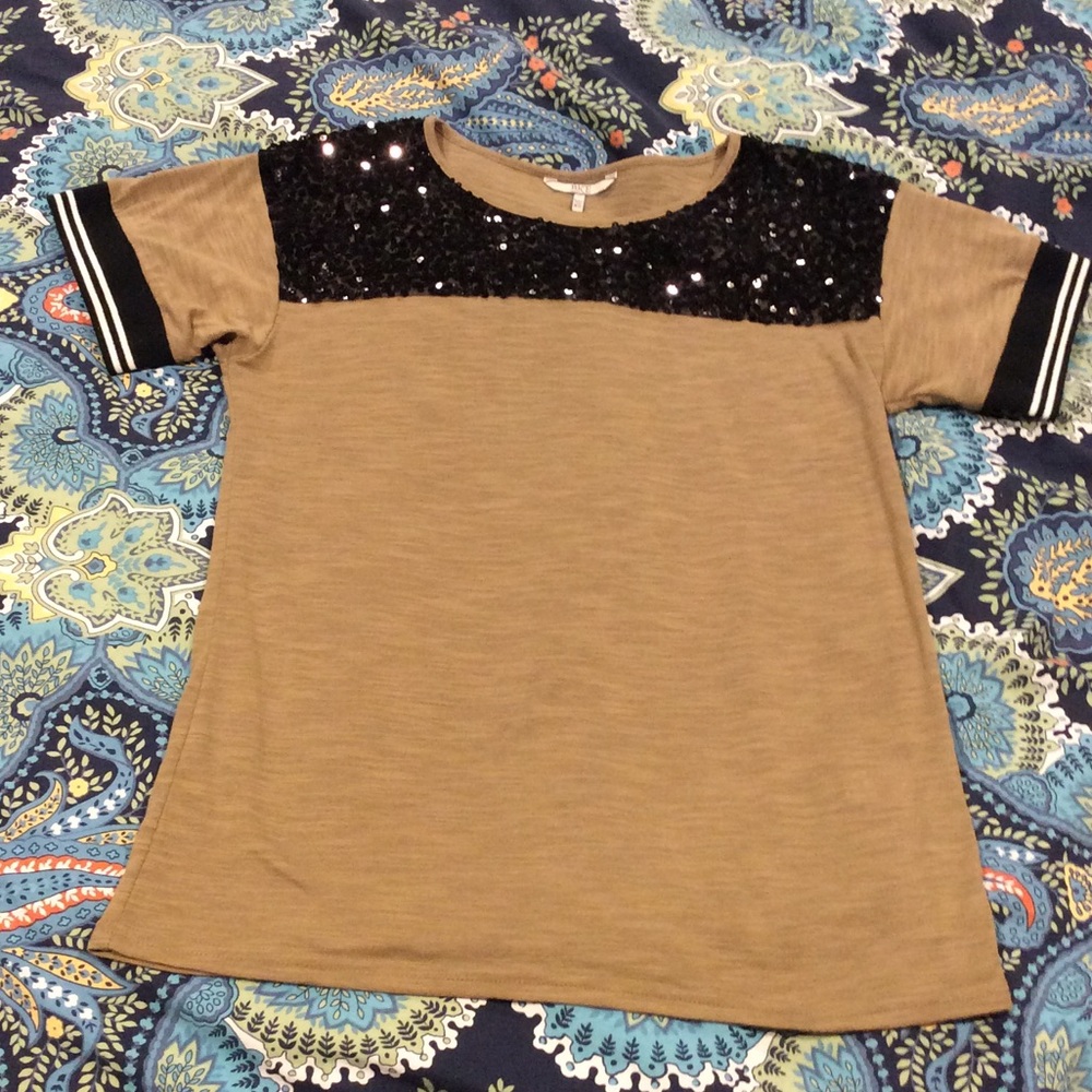 BKE army green and black sequin top