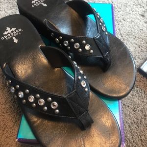 Black flip flops with Bling