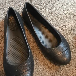 Women's black glitter slip ons