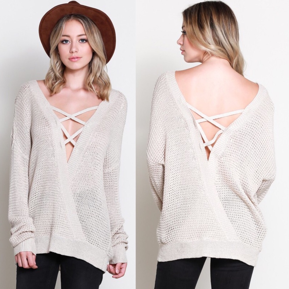 1 HR SALEGRACE Long Sleeve Criss Cross Top - PEACH - Picture 3 of 4