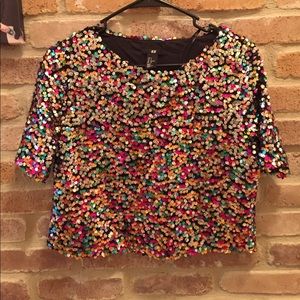 H&M sequin colorful Crop Top