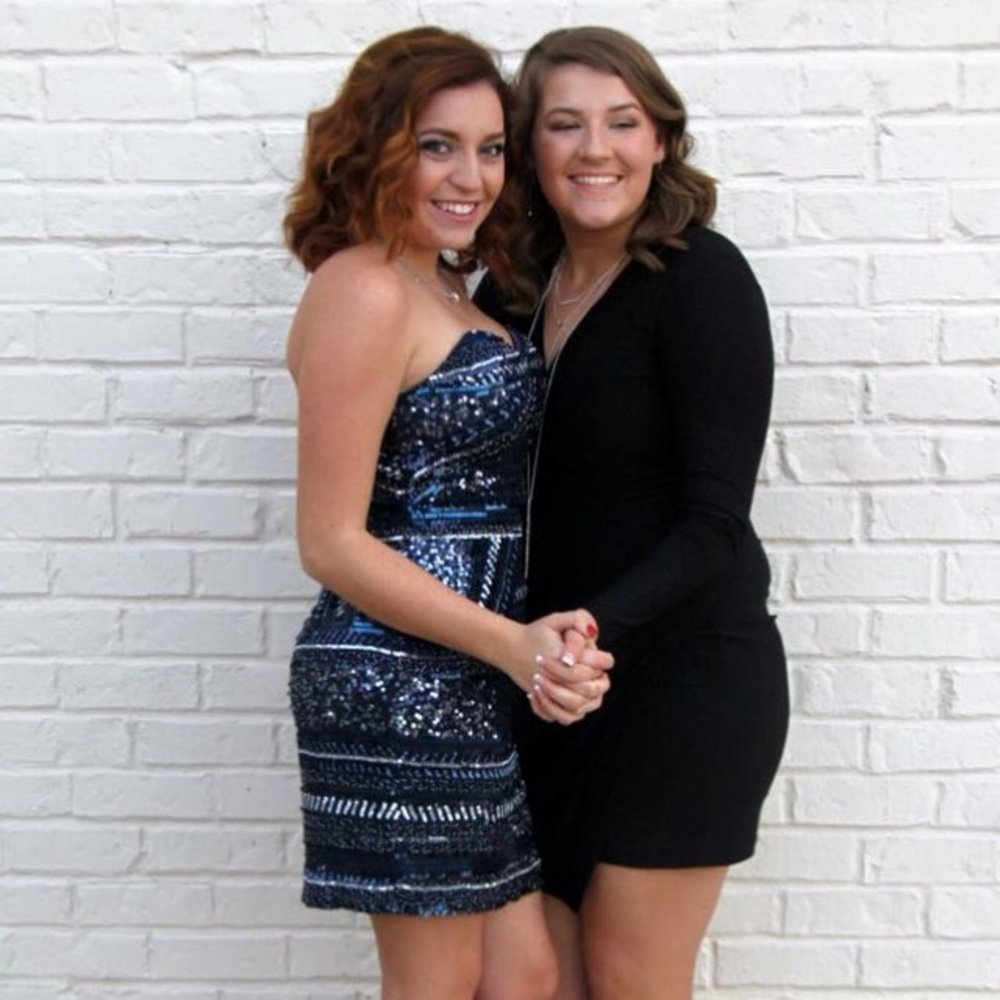 navy blue sequin formal dress