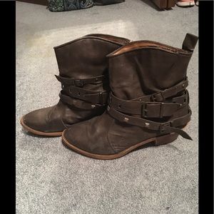 Cowgirl brown banded ankle boots