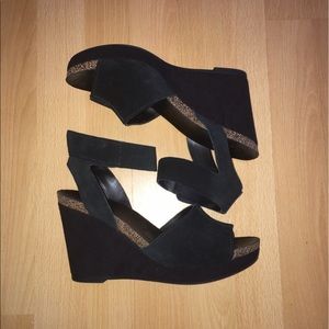 Black Franco Sarto Suede Leather Wedges