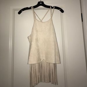 Cream Suede Fringe Top