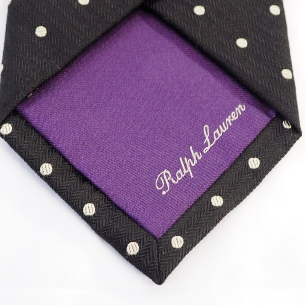 $235 Ralph Lauren Purple Label Tie - Black Dot