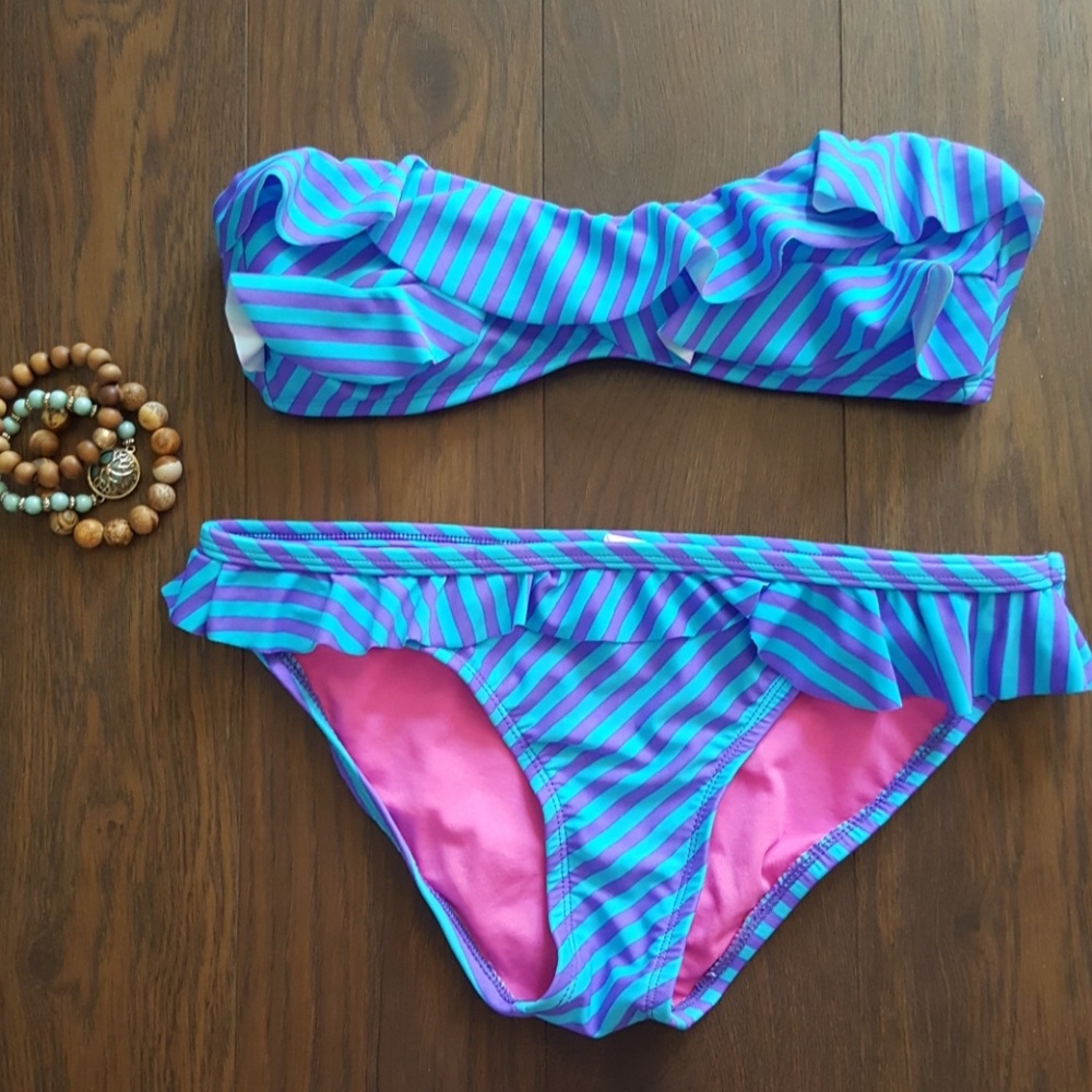 Strapless bikini-Medium-turquoise & lilac